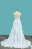 Chiffon A Line Scoop Wedding Dresses With Applique And Slit Sweep Train