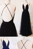 New Arrival V Neck Tulle With A-Line Prom Dresses Zipper Up
