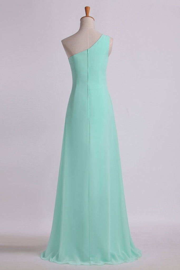 Evening Dresses One Shouder Pleated Bodice Column Chiffon With Beads