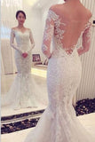 Elegant Mermaid Wedding Dresses Off The Shoulder With Appliques Long Sleeves Zipper Up