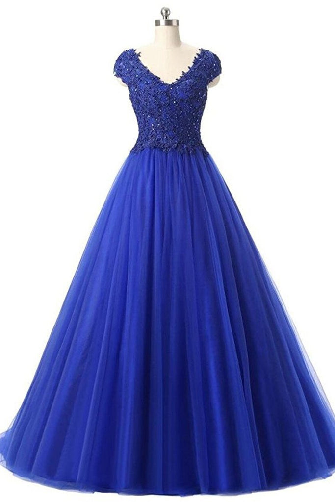 Tulle Prom Dresses V-Neck Floor-Length With Sash And Applique