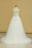 Plus Size Wedding Dresses A-Line Sweetheart Court Train Tulle Applique Covered Button