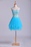Sweetheart Short Homecoming Dresses Tulle With Applique & Beads