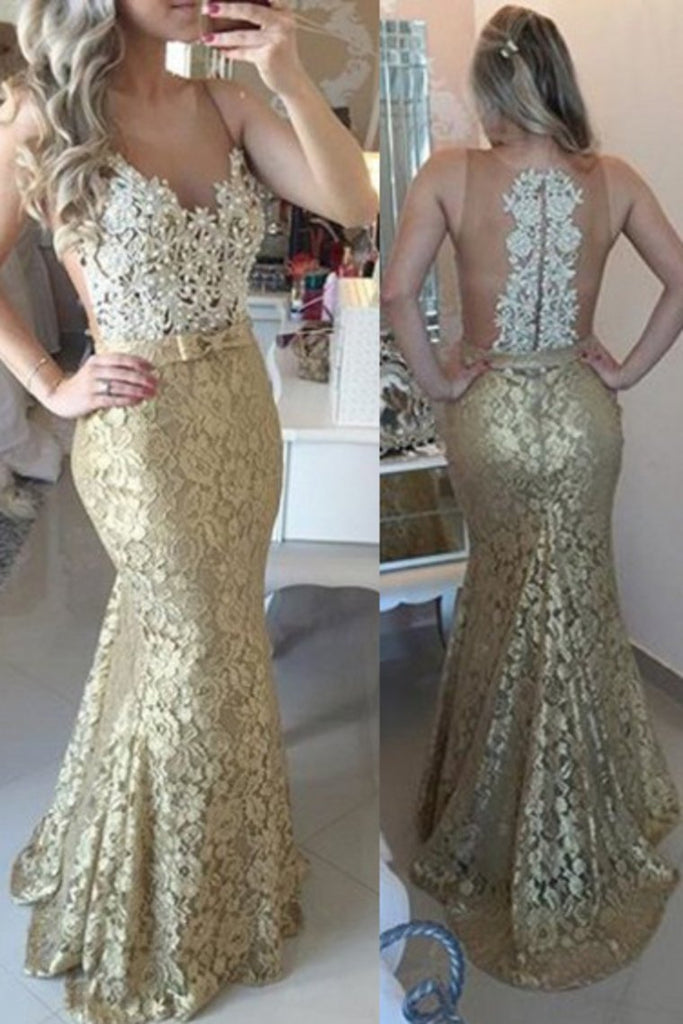 Hot Scoop Prom Dresses Mermaid Lace With Applique And Beads