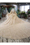 Ball Gown Wedding Dresses Sweetheart 3/4 Sleeves Top Quality Appliques Tulle Beading