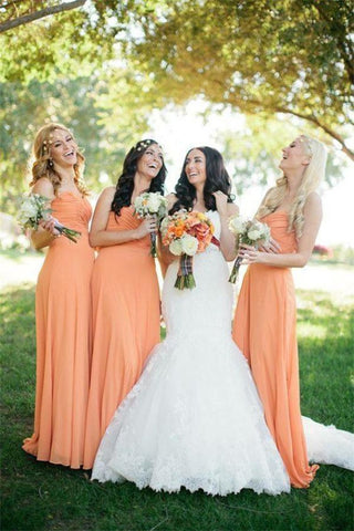 A-Line Sweetheart Long Chiffon Elegant Bridesmaid Dresses Orange Bridesmaid Gowns