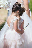 Cute Round Neck White Flower Girl Dresses Open Back Tulle Wedding Party Dresses SJS15136
