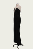 Sexy Black Mermaid V Neck Strapless Prom Dresses with Slit, Evening SJS15663