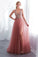 A Line Dusty Rose Long Tulle Prom Dresses Sequins Shiny Bodice V Neck Formal Dress JS425