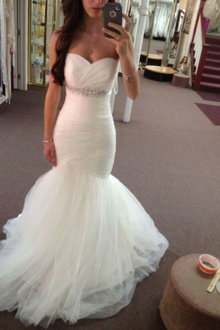 Stunning Sweetheart Mermaid/Trumpet Wedding Dresses Pleated Bodice Tulle Lace Up