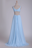 Straps Prom Dresses A Line With Beads Floor Length Chiffon