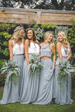 Pretty Lovely White And Gray Long A-Line 2 Pieces Simple Bridesmaid Dresses
