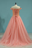 Ball Gown Boat Neck Quinceanera Dresses Tulle With Beading