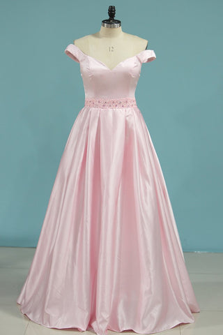 New Arrival Off The Shoulder Prom Dresses A Line Satin With Beads
