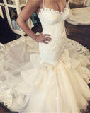 Gorgeous Spaghetti Straps Mermaid/Trumpet Wedding Dresses With Covered Button