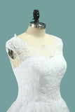Scoop A Line Wedding Dresses Tulle With Applique Cathedral Train