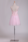 Scoop Tulle With Embroidery Short/Mini Homecoming Dresses A Line