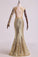 Scoop Mermaid Prom Dresses Sequins With Applique Floor Length Long Sleeves
