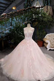 Awesome Floral Wedding Dress Shiny Tulle Scoop Lace Up With Beads Handmade Flowers