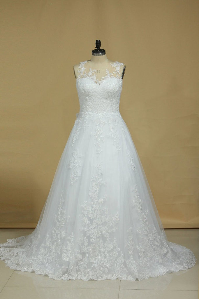 Wedding Dresses Scoop Tulle With Applique Court Train A Line