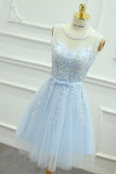 Homecoming Dresses Scoop Tulle With Applique And Sash A Line