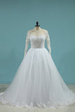 Wedding Dresses Scoop Long Sleeves A Line Tulle With Applique