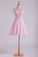 Bateau A Line Short/Mini Prom Dress Chiffon With Applique & Beads