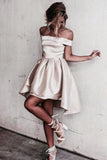Simple A-Line Off The Shoulder High Low Satin Sleeveless Homecoming Dress