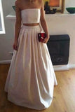A-Line Gorgeous Two Piece Ivory Satin Long Strapless Floor-Length Prom Dresses JS151