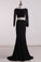 New Arrival Bateau Prom Dress Mermaid Long Sleeves Lace Bodice With Beading Spandex