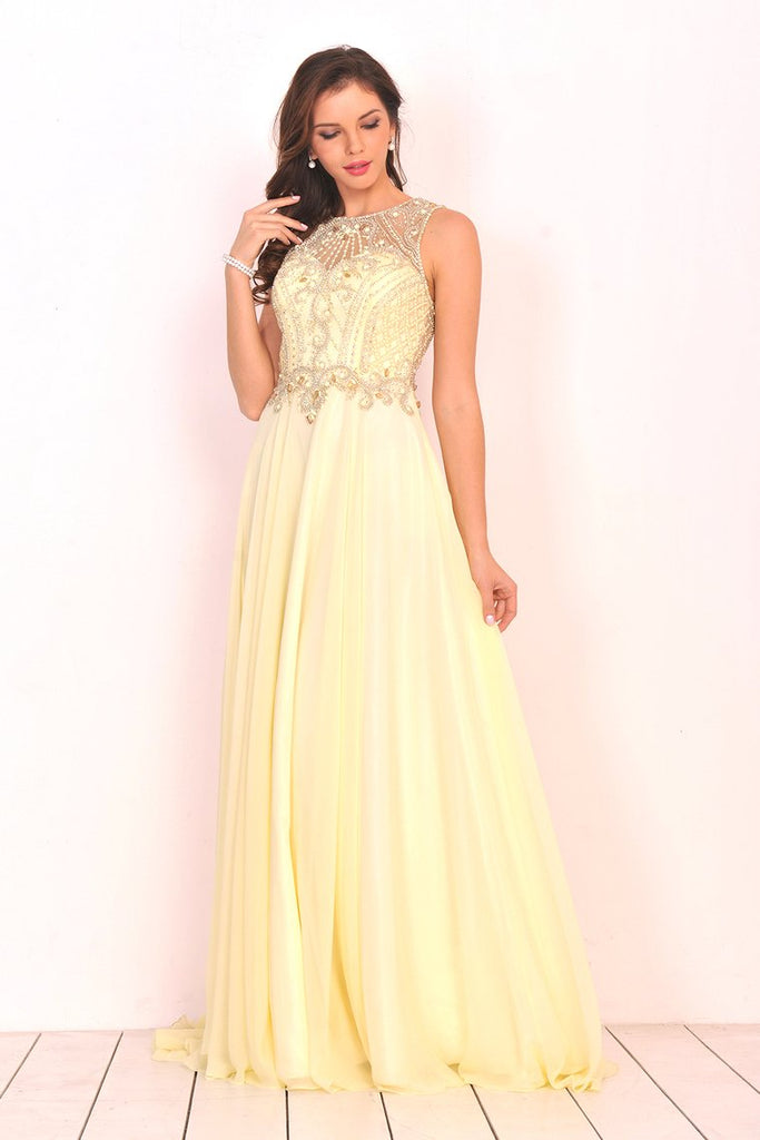 Sexy Open Back Prom Dresses Scoop Chiffon With Beading A Line