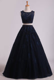 Two-Piece Scoop Floor Length Tulle Quinceanera Dresses With Beads And Applique