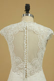 Wedding Dresses V Neck Cap Sleeve With Applique Mermaid Lace