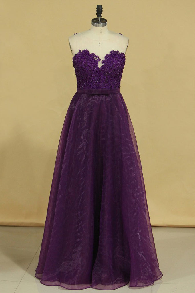 Hot Prom Dresses Scoop A Line With Sash And Applique Grape
