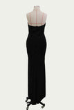 Sexy Black Mermaid V Neck Strapless Prom Dresses with Slit, Evening SJS20435