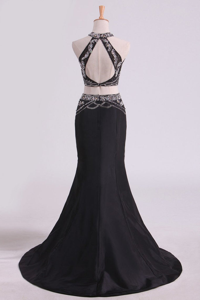 Black Open Back Prom Dresses Mermaid Floor Length Satin