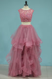 Two-Piece Bateau Tulle With Beading A Line Prom Dresses