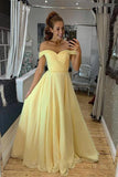 A Line Off the Shoulder Sweetheart Yellow Prom Dresses, Long Formal Dresses SJS15551