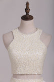Scoop Open Back Beaded Bodice A Line Lace Homecoming Dresses Two Pieces