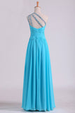 One Shoulder Prom Dresses A Line Chiffon With Beads And Ruffles