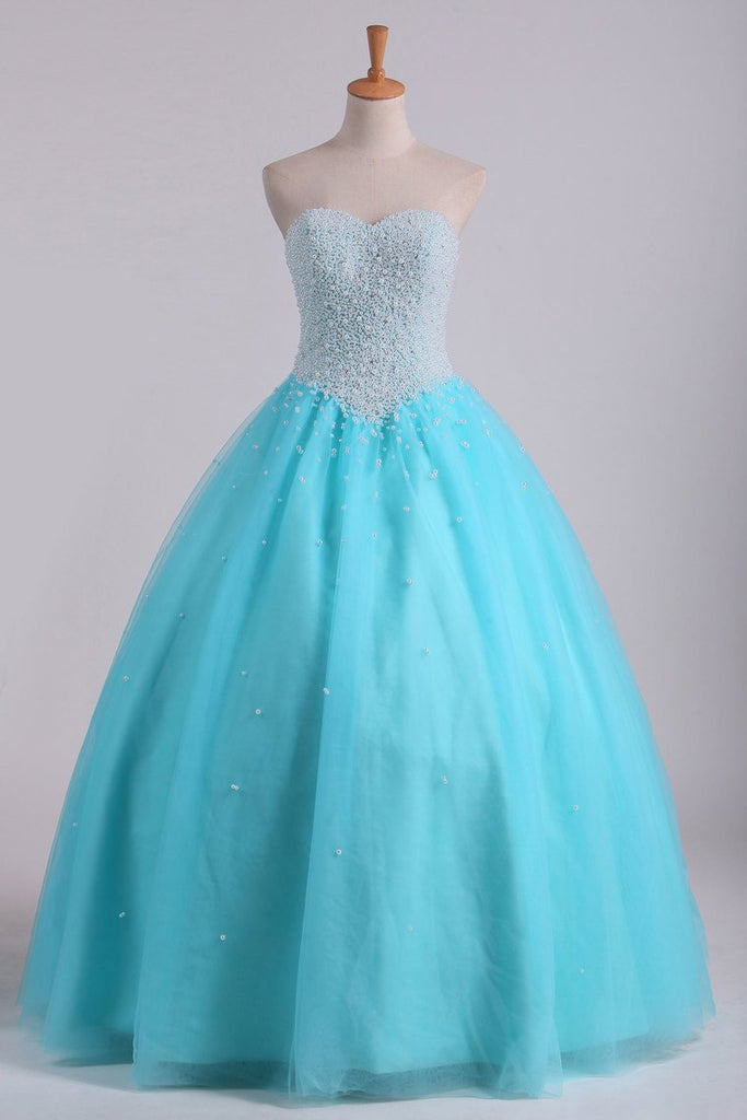 Ball Gown Sweetheart Quinceanera Dresses With Pearls & Rhinestones Tulle