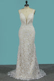 Mermaid Lace Spaghetti Straps Wedding Dresses With Beads Sweep Train