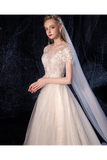 Ball Gown Tulle Wedding Dresses Short Sleeves Appliques Court Train