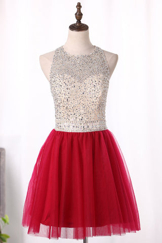 Scoop A Line Homecoming Dresses Tulle With Beading Short/Mini