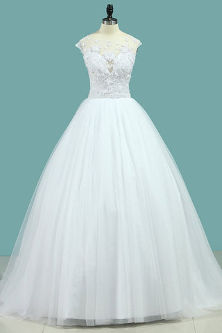 Wedding Dresses Scoop Tulle With Applique A Line Court Train