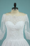 Mid-Length Sleeves Baot Neck Wedding Dresses A Line With Applique