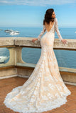 Scoop Long Sleeves With Applique Mermaid Wedding Dresses