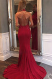 Sexy Open Back Halter Ruched Bodice Evening Dresses Spandex Mermaid