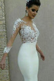 New Arrival Satin Wedding Dresses Mermaid Scoop With Appliques And Pearls Long Sleeves