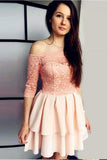 Off The Shoulder 3/4 Sleeves A Line Short Homecoming Dress With Lace